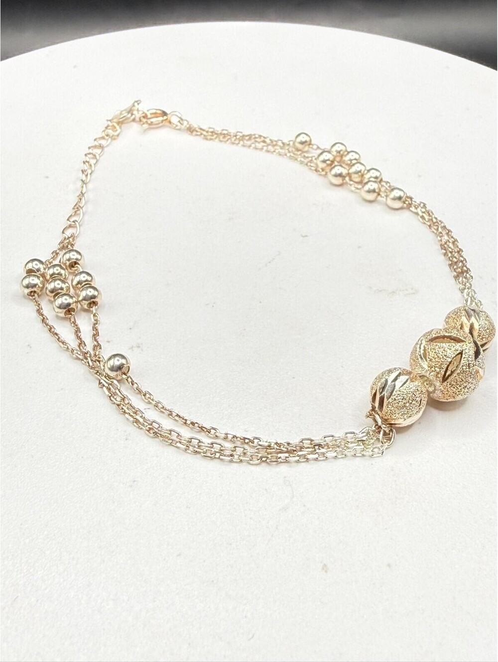Vintage 999 Fine Silver Rhodium Plated Multi Strand Beaded Bracelet Adj 8"